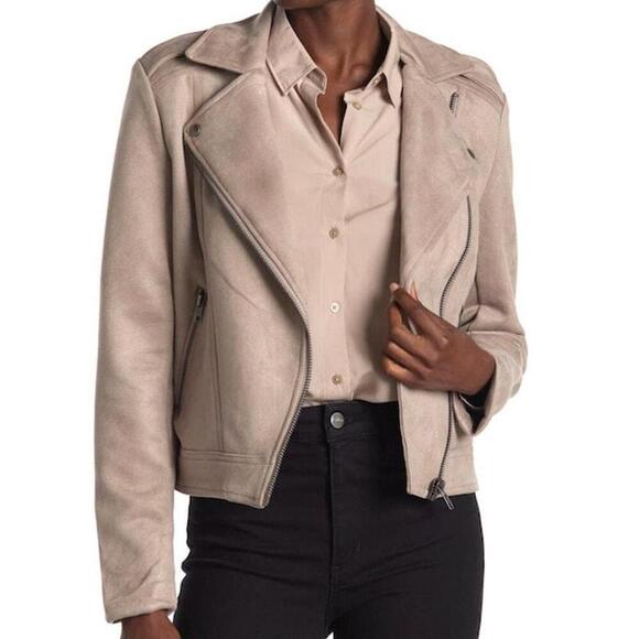 Philosophy Faux Suede Open Asymmetrical Moto Jacket in Light Stone Taupe - Med - Picture 1 of 9